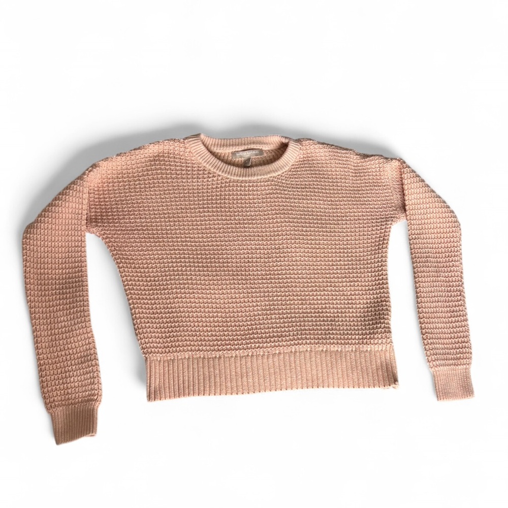 Banana Republic Womens Sweater Crop Top Baby Pink Waffle Knit Size XS